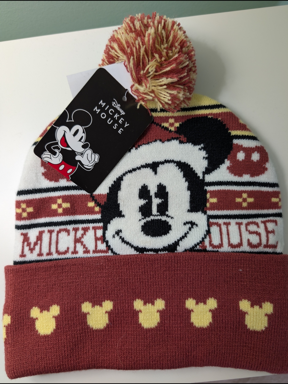 New Disney Bioworld Mickey Mouse Beanie with Pom -One Size Fits Most